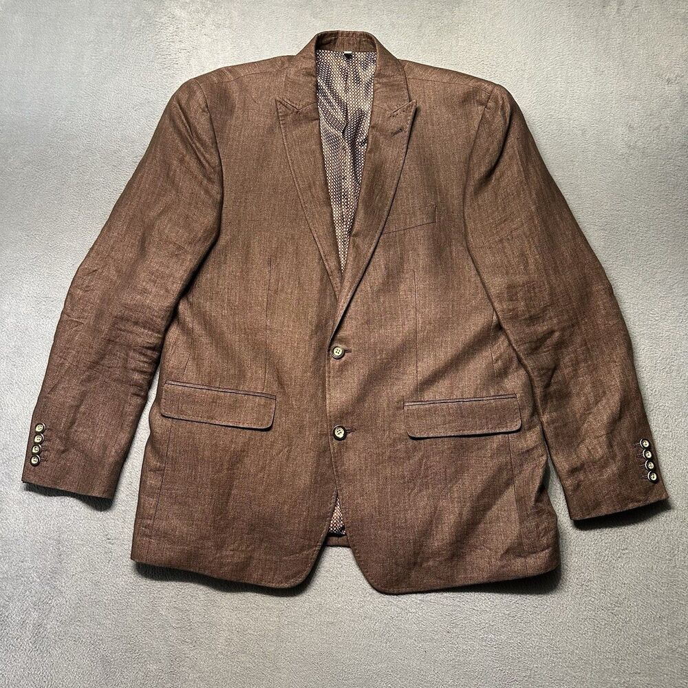 Baird McNutt Murano Men's XL Slim Fit Brown Linen Sport Coat Blazer Lined EUC